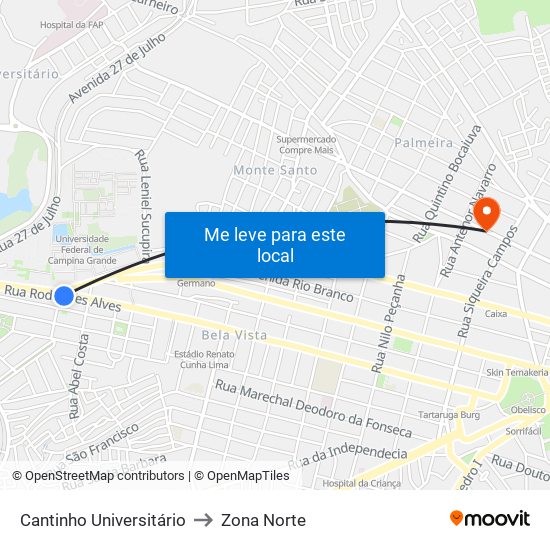 Cantinho Universitário to Zona Norte map