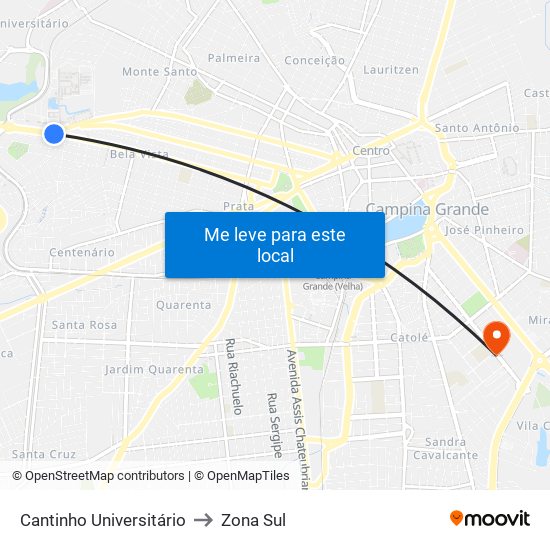 Cantinho Universitário to Zona Sul map