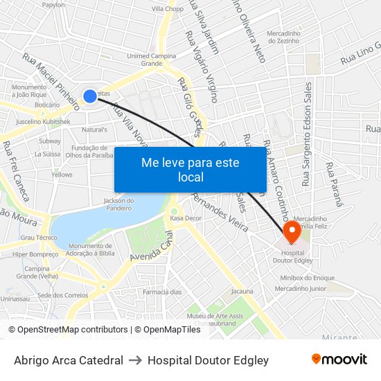 Abrigo Arca Catedral to Hospital Doutor Edgley map