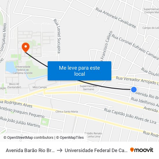 Avenida Barão Rio Branco, 1426 to Universidade Federal De Campina Grande map