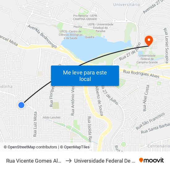 Rua Vicente Gomes Almeida, 811-835 to Universidade Federal De Campina Grande map