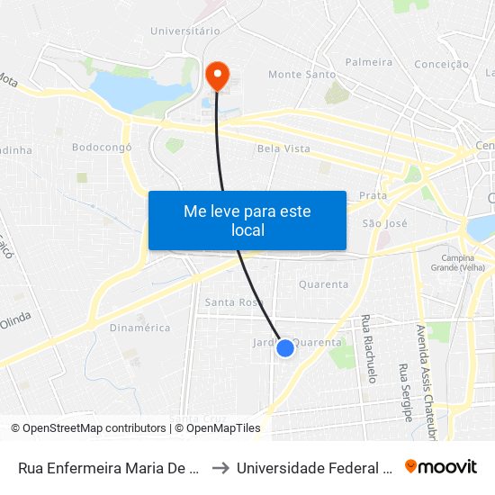 Rua Enfermeira Maria De Lourdes Silva, 324-362 to Universidade Federal De Campina Grande map