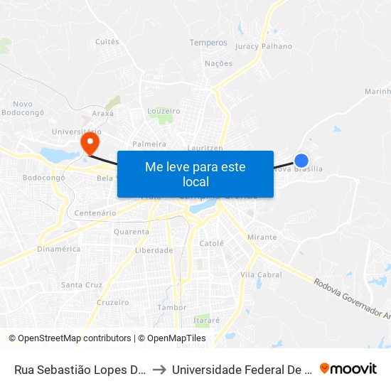 Rua Sebastião Lopes De Menezes, 115 to Universidade Federal De Campina Grande map