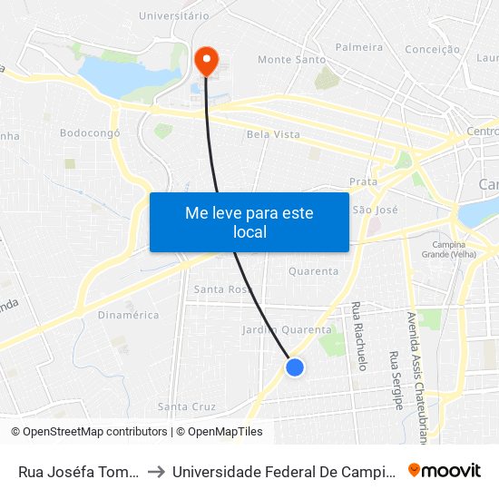Rua Joséfa Tomás, 68 to Universidade Federal De Campina Grande map