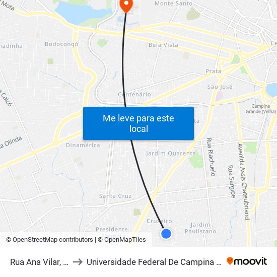 Rua Ana Vilar, 780 to Universidade Federal De Campina Grande map