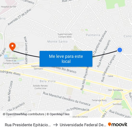 Rua Presidente Epitácio Pessoa, 412-422 to Universidade Federal De Campina Grande map