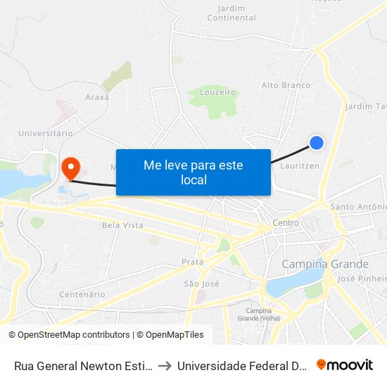 Rua General Newton Estilac Leal, 991-1035 to Universidade Federal De Campina Grande map