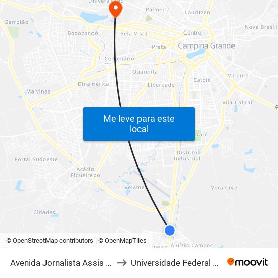 Avenida Jornalista Assis Chateaubriand, 6200 to Universidade Federal De Campina Grande map