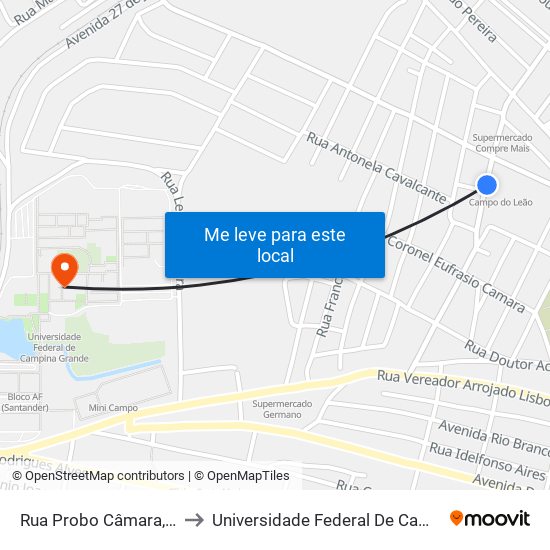 Rua Probo Câmara, 130-212 to Universidade Federal De Campina Grande map