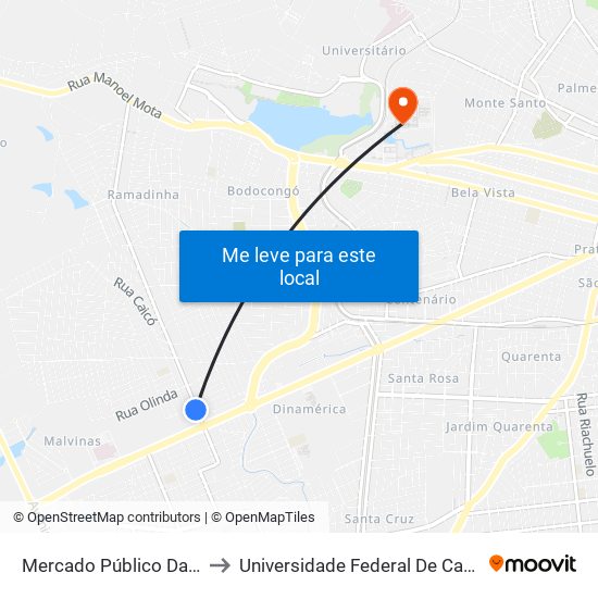 Mercado Público Das Malvinas to Universidade Federal De Campina Grande map