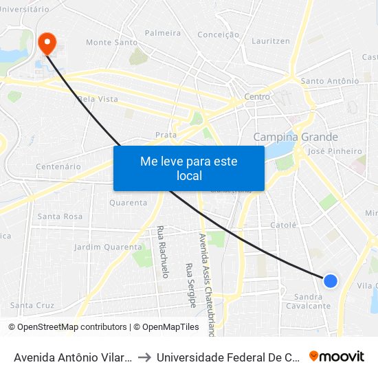 Avenida Antônio Vilarim, 203-275 to Universidade Federal De Campina Grande map