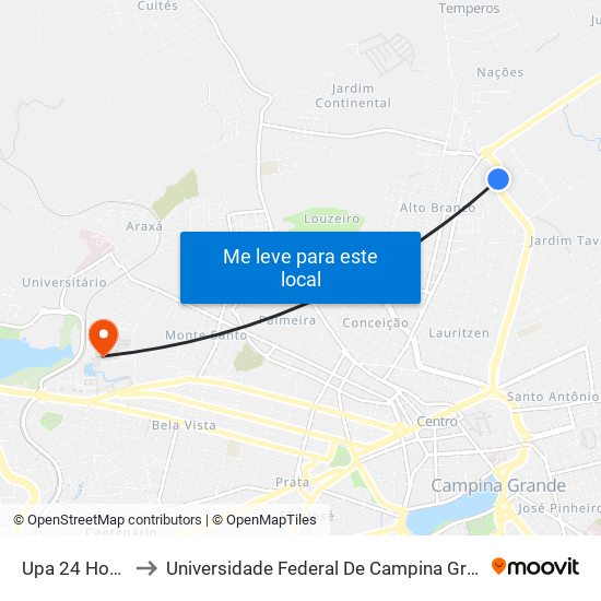 Upa 24 Horas to Universidade Federal De Campina Grande map