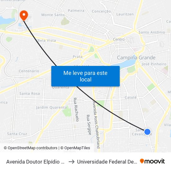 Avenida Doutor Elpídio De Almeida, 2015 to Universidade Federal De Campina Grande map