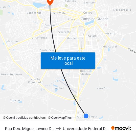 Rua Des. Miguel Levino De Oliveira Ramos, 2 to Universidade Federal De Campina Grande map