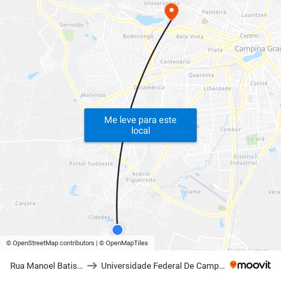 Rua Manoel Batista, 500 to Universidade Federal De Campina Grande map
