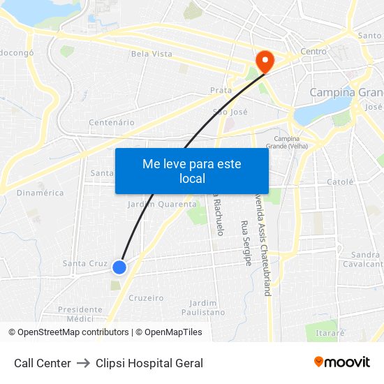 Call Center to Clipsi Hospital Geral map