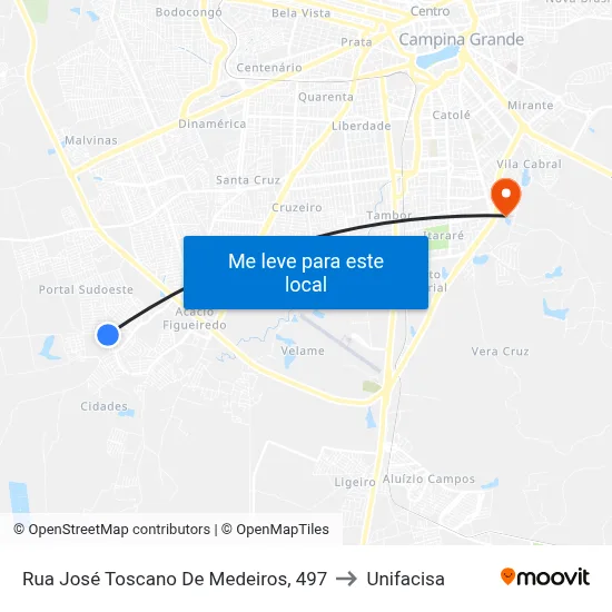 Rua José Toscano De Medeiros, 497 to Unifacisa map