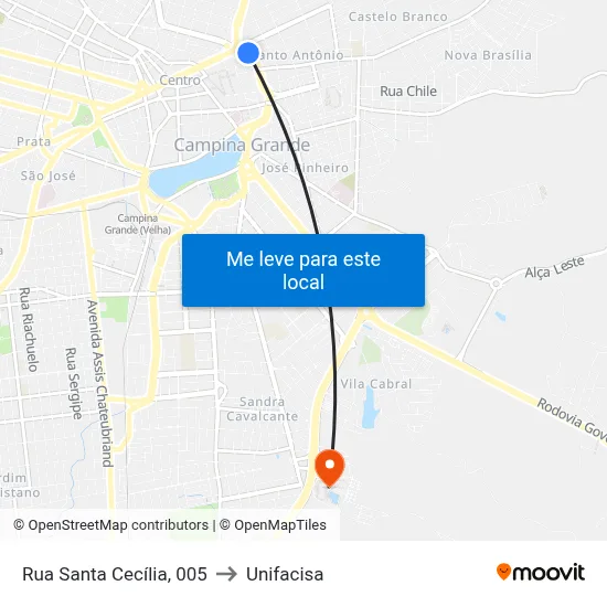Rua Santa Cecília, 005 to Unifacisa map