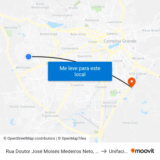 Rua Doutor José Moisés Medeiros Neto, 675 to Unifacisa map