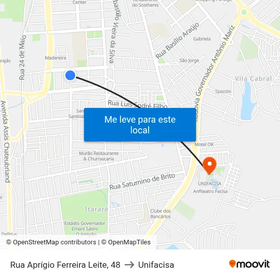 Rua Aprígio Ferreira Leite, 48 to Unifacisa map