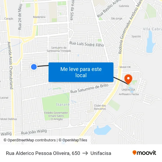 Rua Alderico Pessoa Oliveira, 650 to Unifacisa map