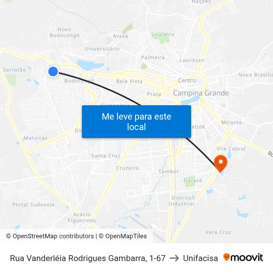 Rua Vanderléia Rodrigues Gambarra, 1-67 to Unifacisa map