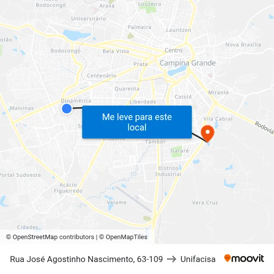 Rua José Agostinho Nascimento, 63-109 to Unifacisa map