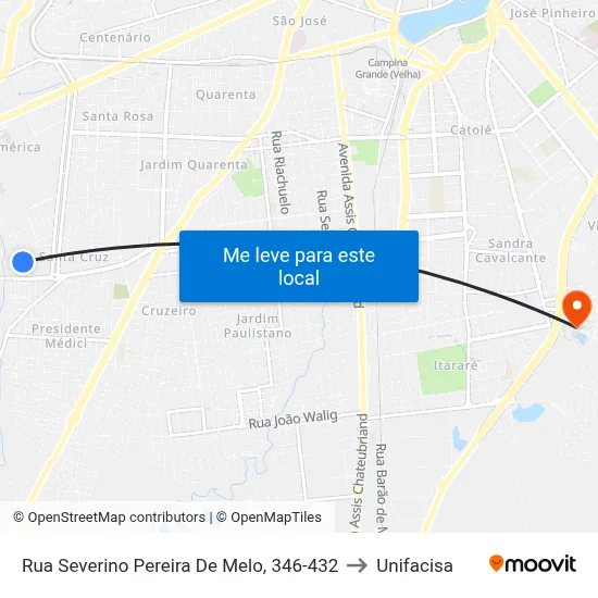 Rua Severino Pereira De Melo, 346-432 to Unifacisa map