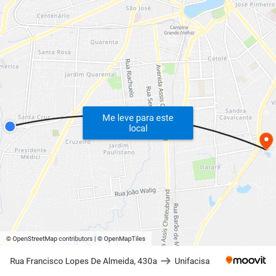 Rua Francisco Lopes De Almeida, 430a to Unifacisa map