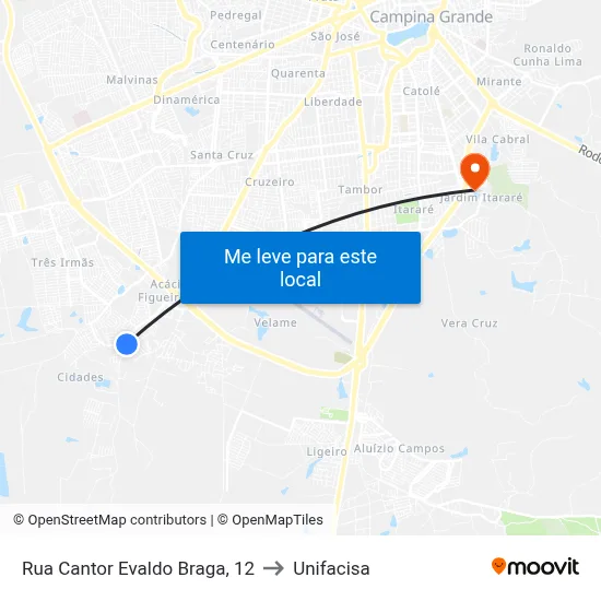 Rua Cantor Evaldo Braga, 12 to Unifacisa map