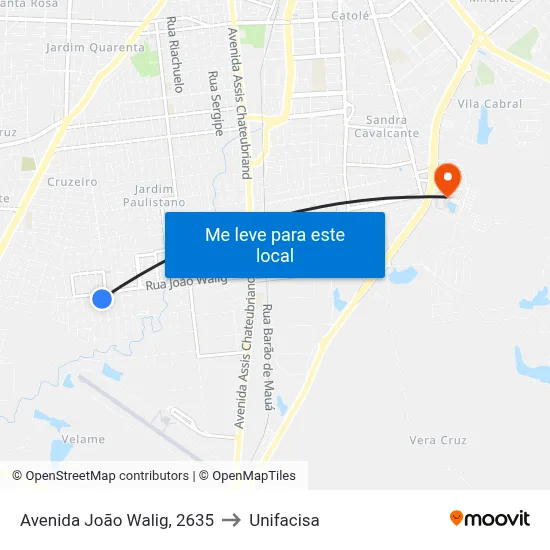 Avenida João Walig, 2635 to Unifacisa map