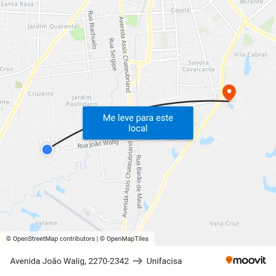 Avenida João Walig, 2270-2342 to Unifacisa map