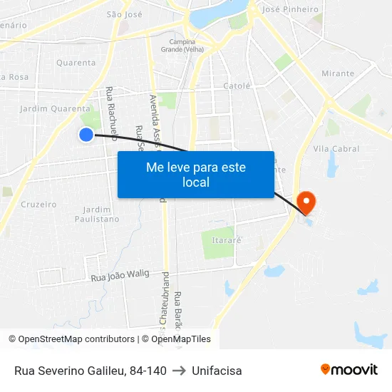 Rua Severino Galileu, 84-140 to Unifacisa map