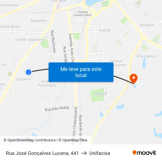 Rua José Gonçalves Lucena, 441 to Unifacisa map