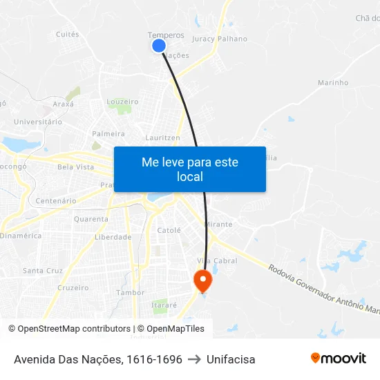 Avenida Das Nações, 1616-1696 to Unifacisa map