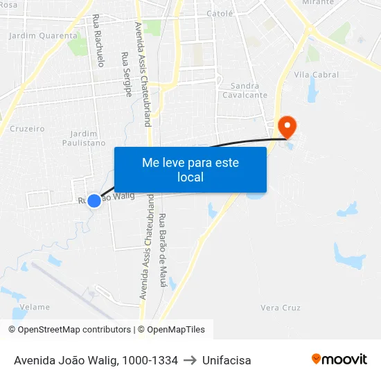 Avenida João Walig, 1000-1334 to Unifacisa map
