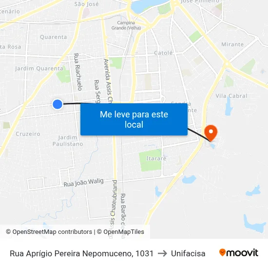 Rua Aprígio Pereira Nepomuceno, 1031 to Unifacisa map