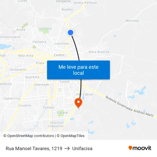 Rua Manoel Tavares, 1219 to Unifacisa map