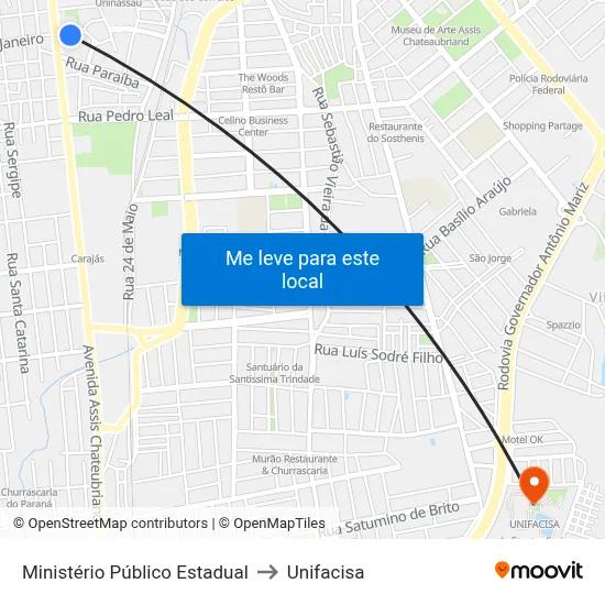 Ministério Público Estadual to Unifacisa map