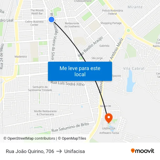Rua João Quirino, 706 to Unifacisa map