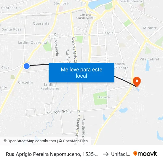 Rua Aprígio Pereira Nepomuceno, 1535-1593 to Unifacisa map