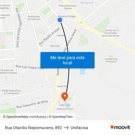 Rua Otacílio Nepomuceno, 892 to Unifacisa map