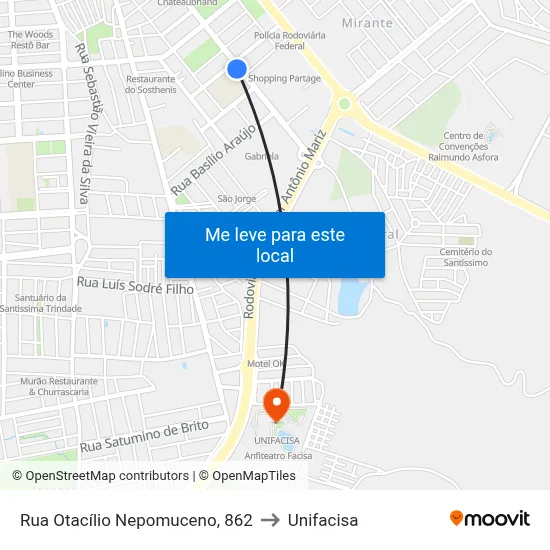 Rua Otacílio Nepomuceno, 862 to Unifacisa map