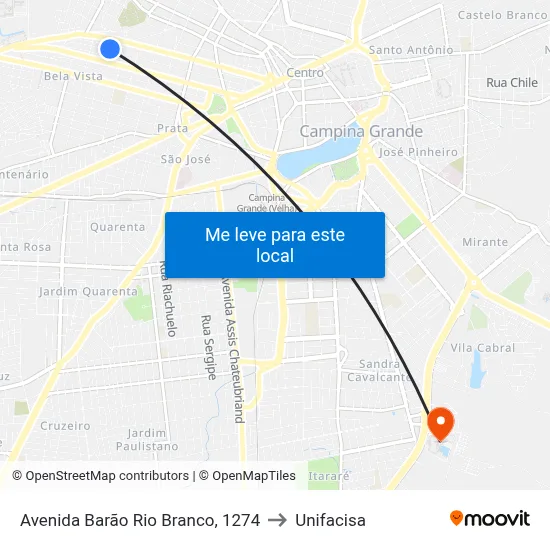 Avenida Barão Rio Branco, 1274 to Unifacisa map