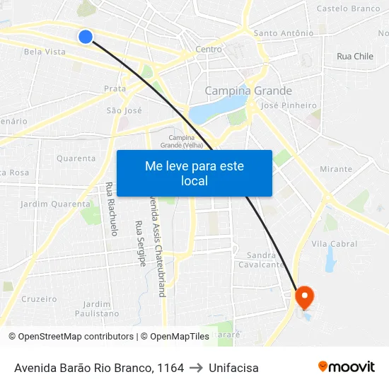 Avenida Barão Rio Branco, 1164 to Unifacisa map