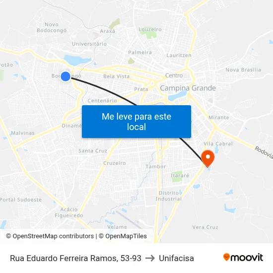 Rua Eduardo Ferreira Ramos, 53-93 to Unifacisa map