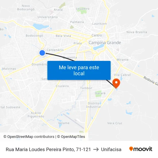 Rua Maria Loudes Pereira Pinto, 71-121 to Unifacisa map