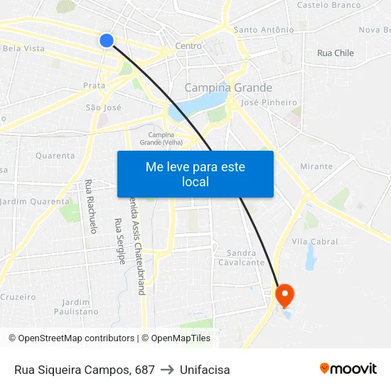 Rua Siqueira Campos, 687 to Unifacisa map