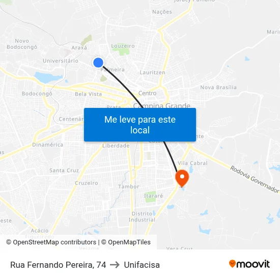 Rua Fernando Pereira, 74 to Unifacisa map