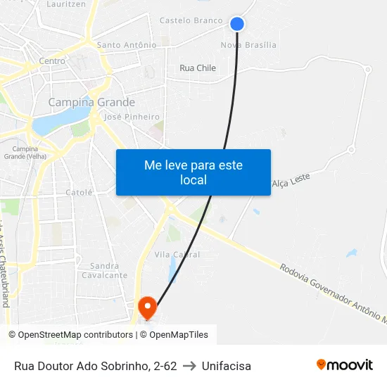 Rua Doutor Ado Sobrinho, 2-62 to Unifacisa map